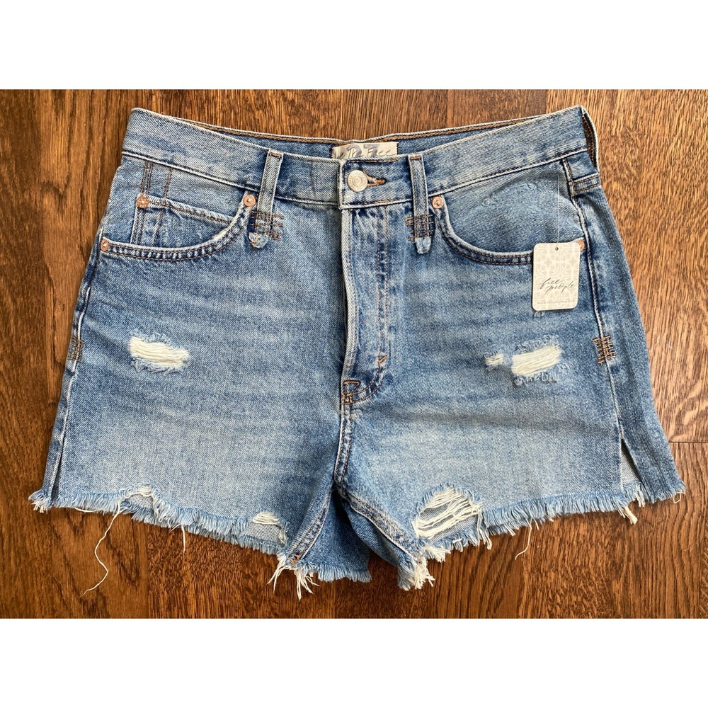 Free People NWT Makai Cutoff Denim Jean Shorts 27" Shout & Twist Distressed